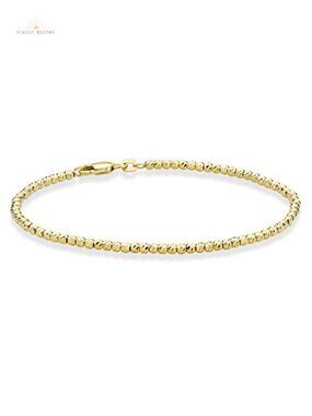Sterling Silver Bead Chain Bracelet Women's Dainty Italian 18K Gold Plated